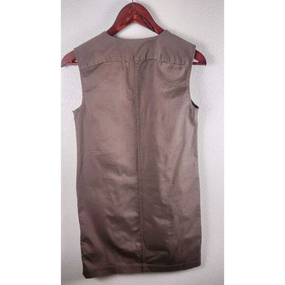 Theory Sz 0 Utilitarian Chino Shift Shirt Dress‎ Pockets Green Brown Sleeveless - Picture 2 of 7